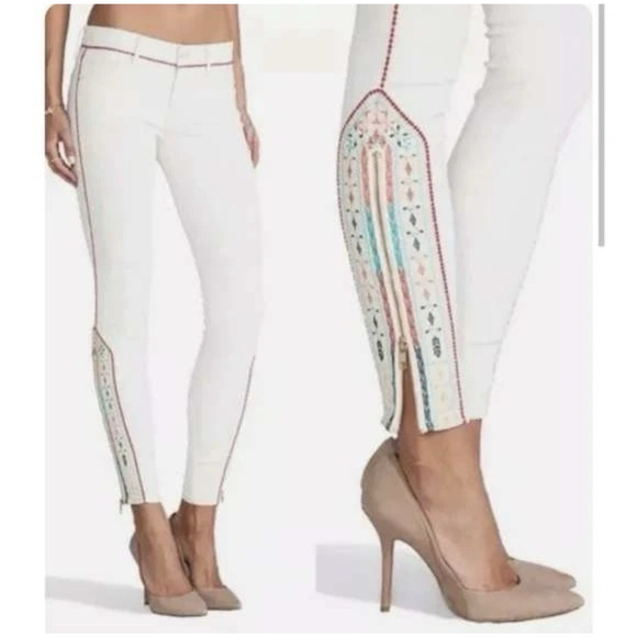 MOTHER Pants - MOTHER The Looker Ankle Zip Pants Barefoot Princess Embroidered Red Trim 26"